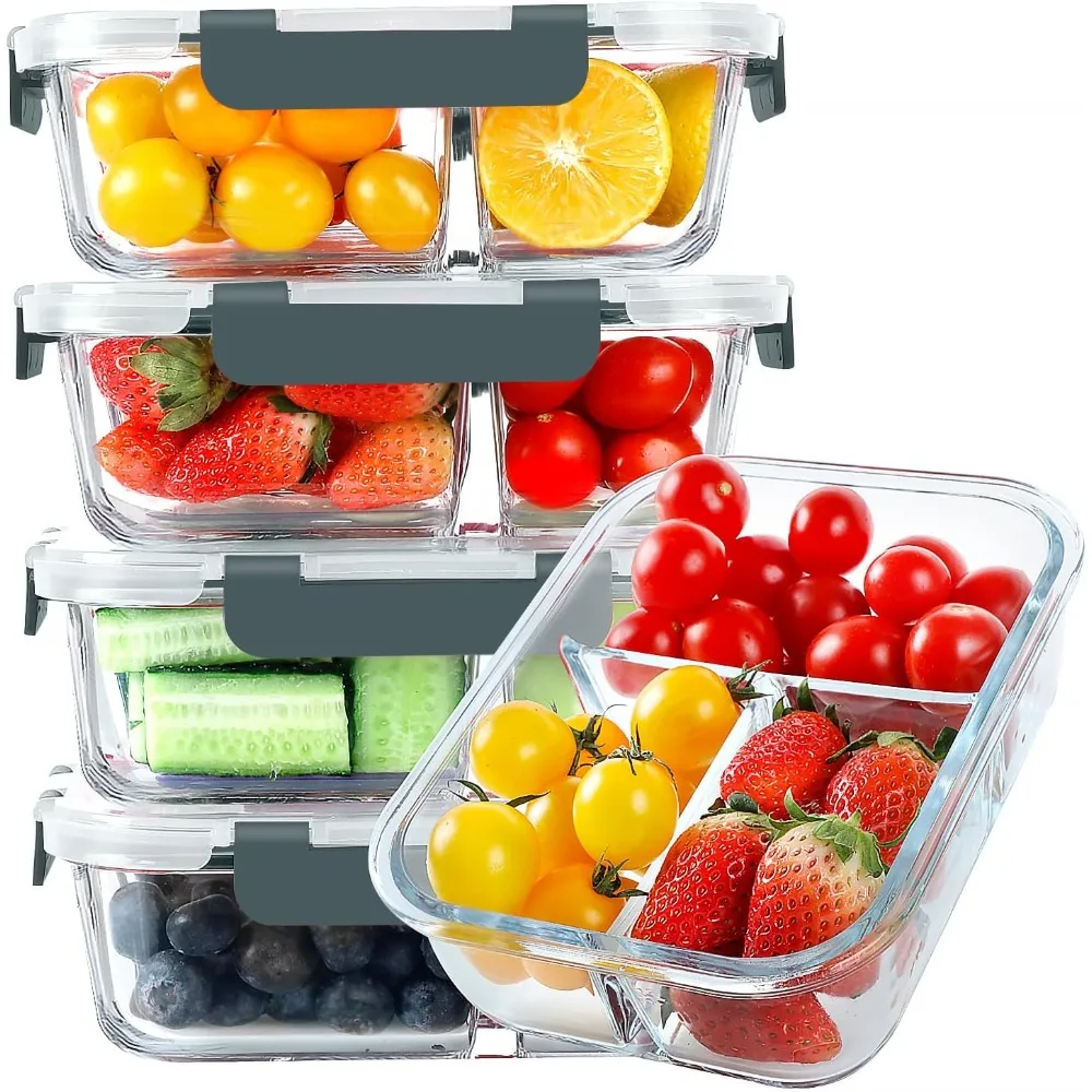 

Glass Meal Prep Containers 3 Compartment Bento Box 36 oz Airtight Food Storage Containers with Lids Microwave Freezer Safe