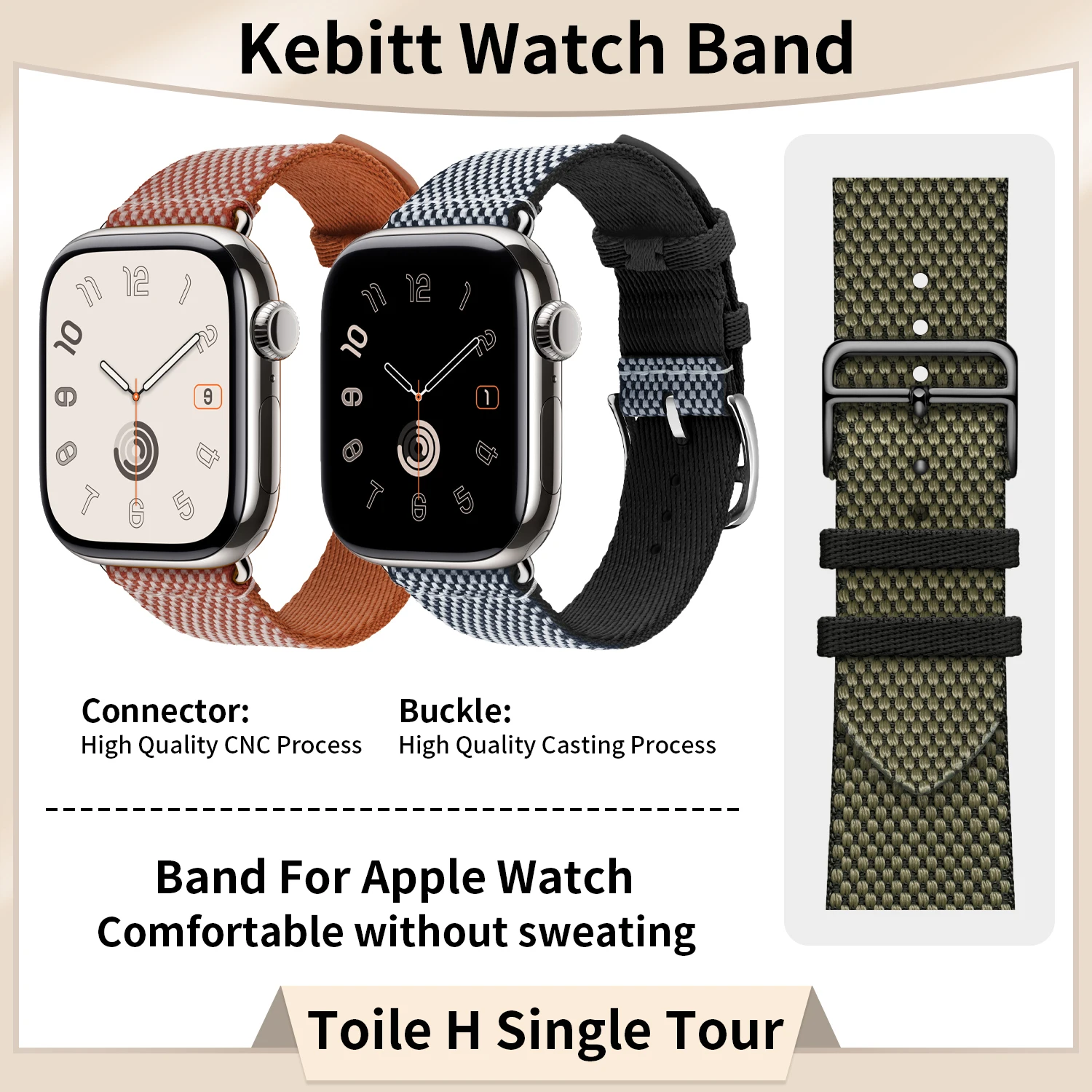 

Новинка 2025 года Kebitt Noir Gold Ecru Toile H Single Tour Iwatch Band для Apple Watch Ultra2 10 9 8 7 6 Ремешок 46 мм 45 мм 49 мм 42 мм