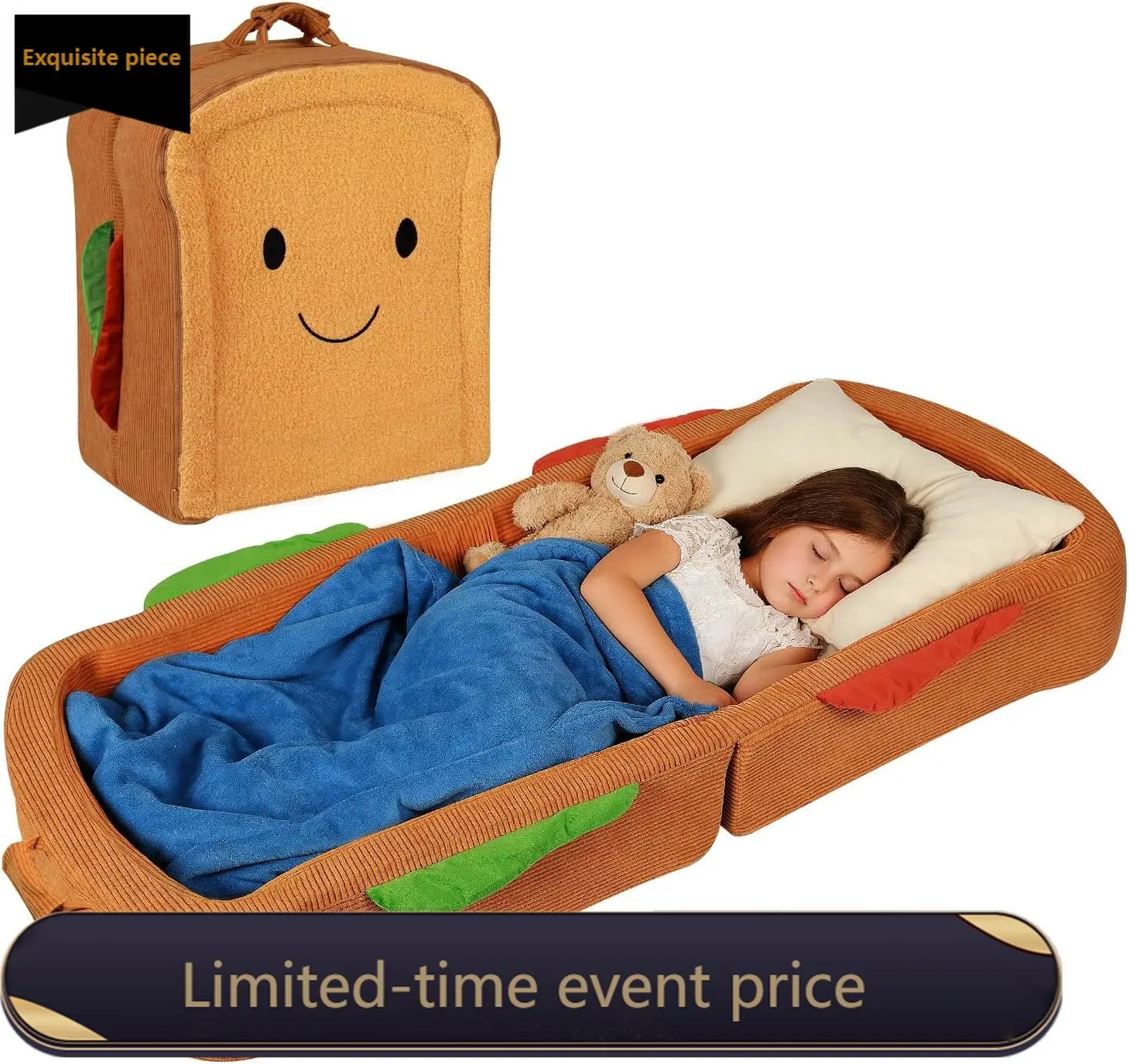 

Foldable Toddler Travel Bed Soft Floor Cot Washable Cover Safety Rail Portable Baby Kids Crib
