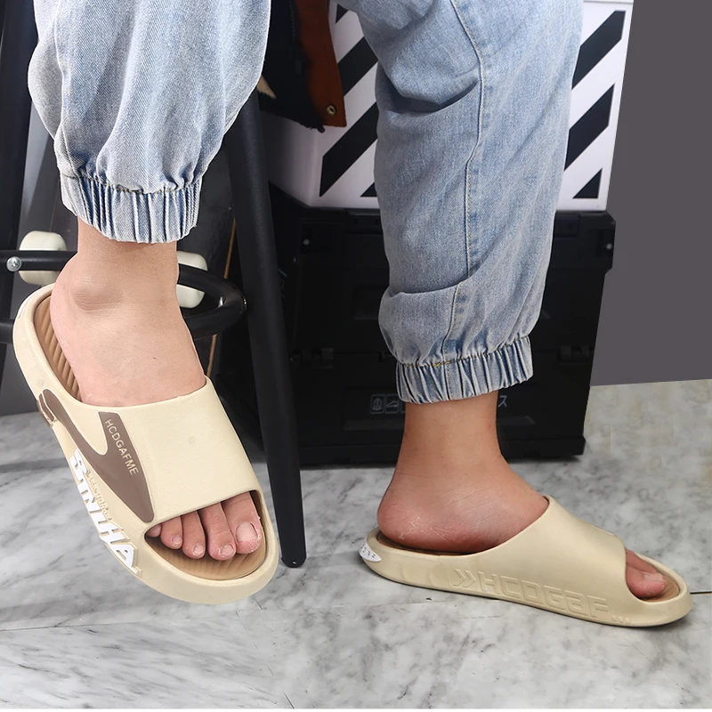 Soft Men's Slippers Slides Summer Outdoor Sandals PU Insole Non-slip Indoor Home Shoes