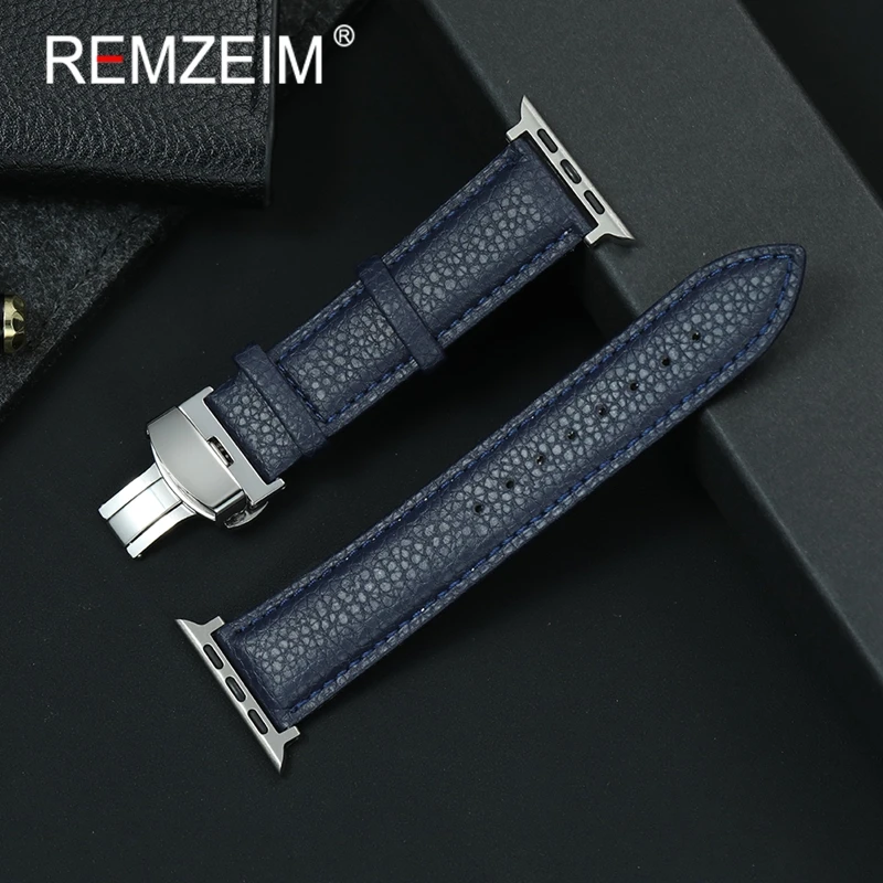 

Litchi Grain Watchband Belt for Apple Watch 1-11 Ultra SE 3 2 for Iwatch 38/40/41/42/44/45/46/49mm Butterfly Buckle Strap