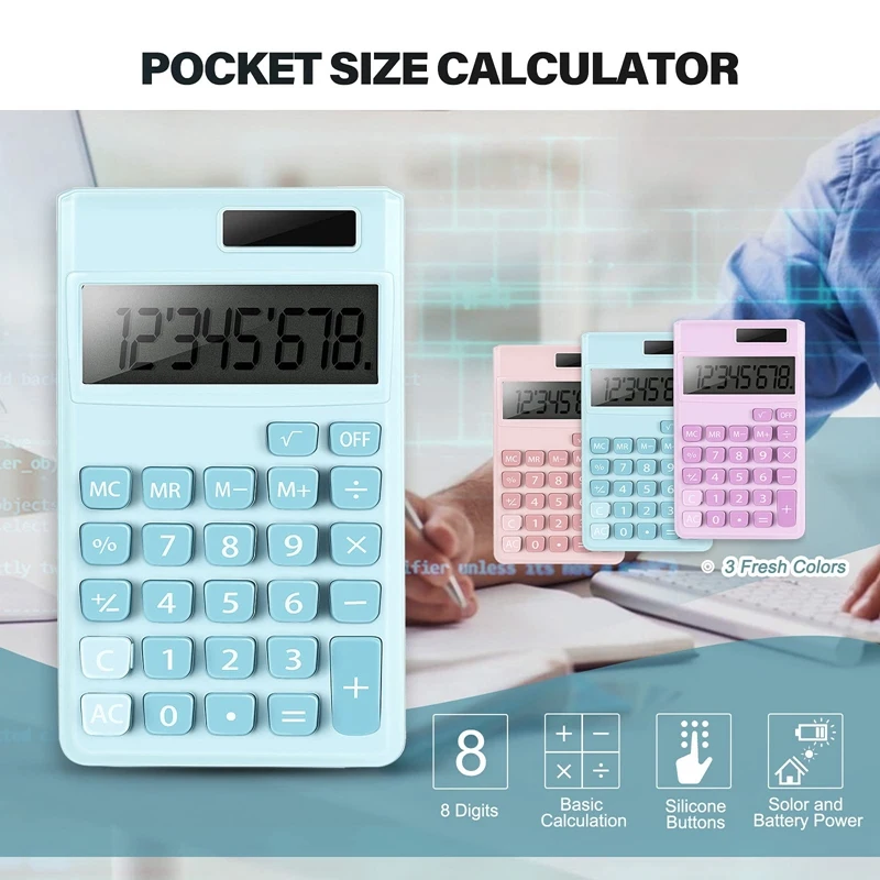 3Pcs Mini Calculator Pocket Size Calculator Electric Digital Desktop Calculator With 8-Digit LCD Display