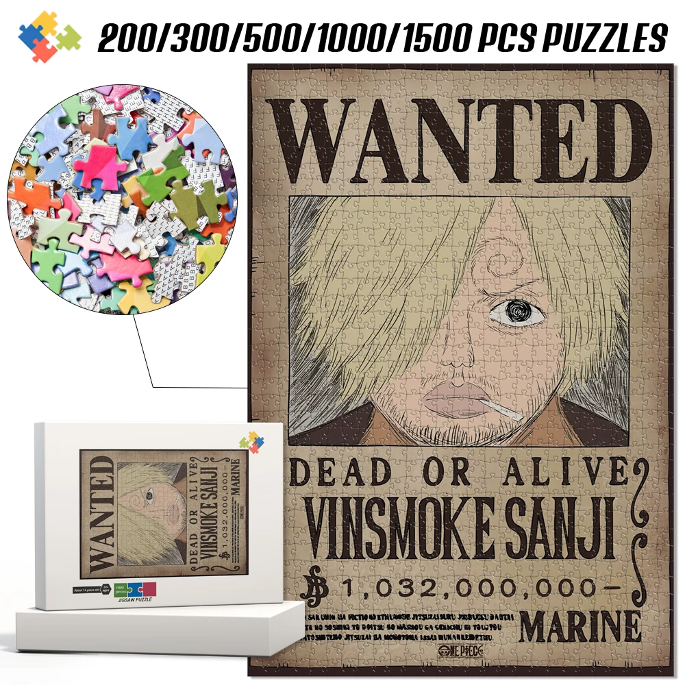 

One Piece Vinsmoke Sanji Wanted Poster Jigsaw Puzzle 200/300/500/1000/1500 Pcs Anime Bounty Order Puzzle Game Stress Relief Gift