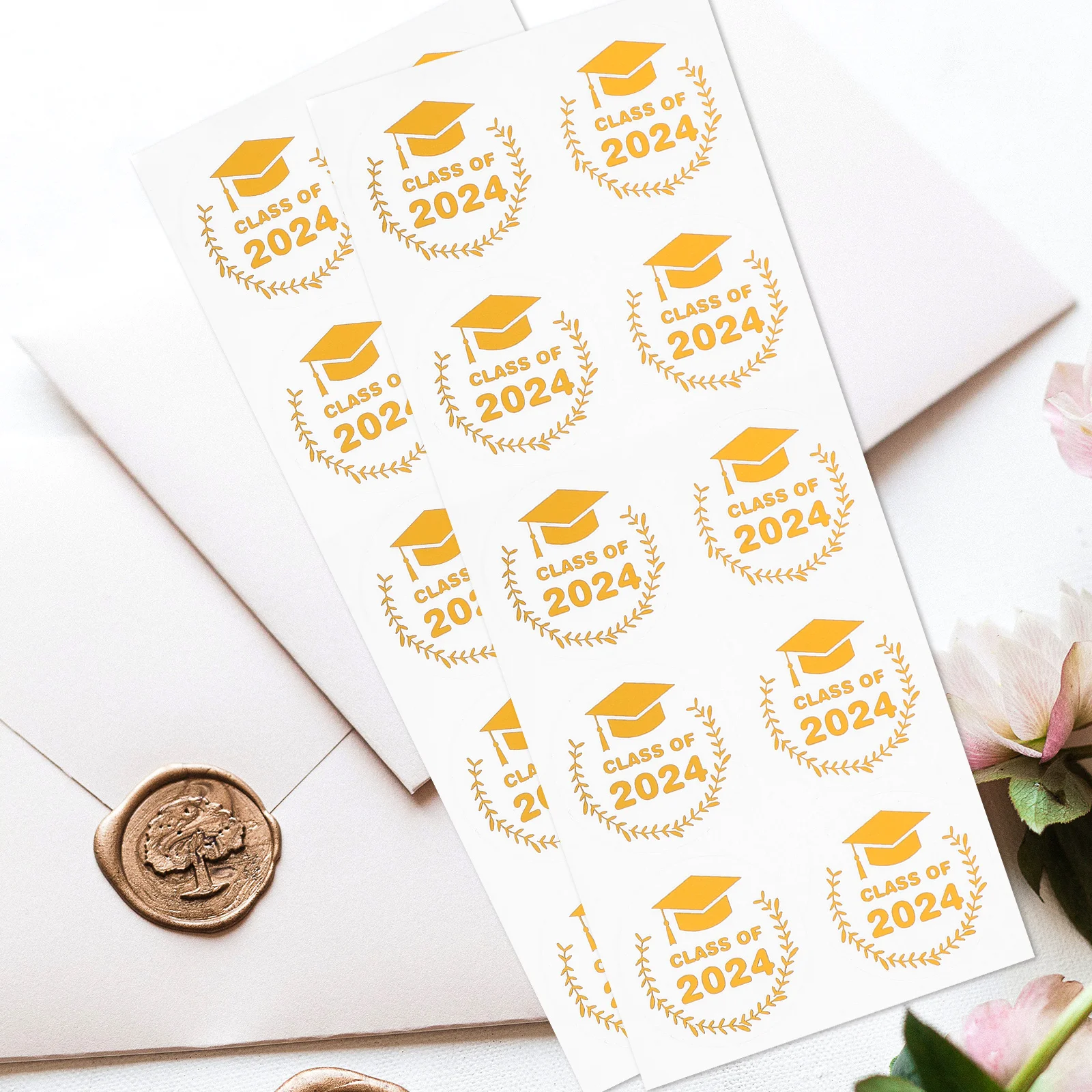 

10 Sheets Graduation Hat Labels Golden Stickers for Gift Wrap Sealing Envelope Decorative Packing Stationery Stickers