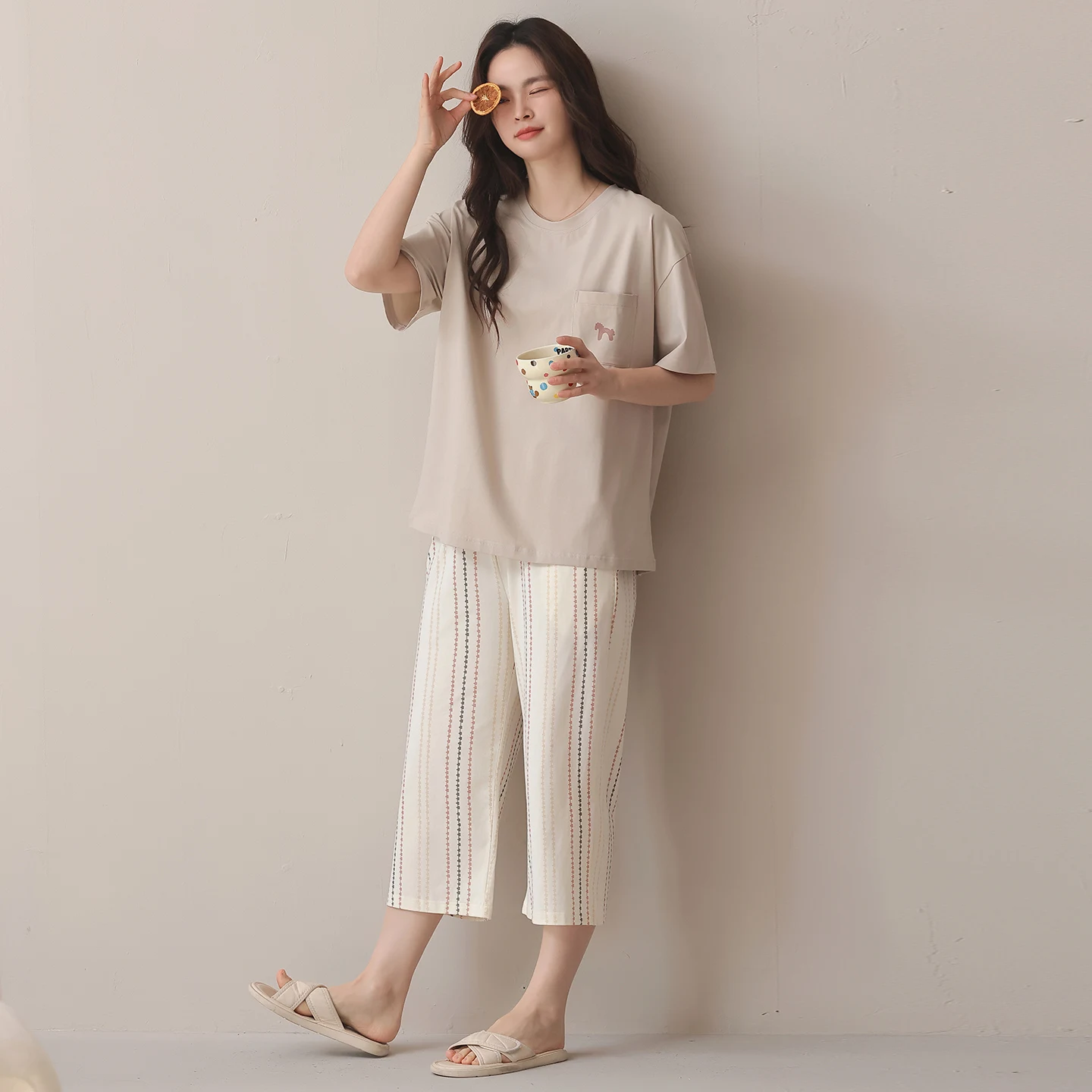 High Quality Summer Women Short Sleeve Sleepwear Knited Cotton Pajamas Set Female Casual Pijamas Mujer