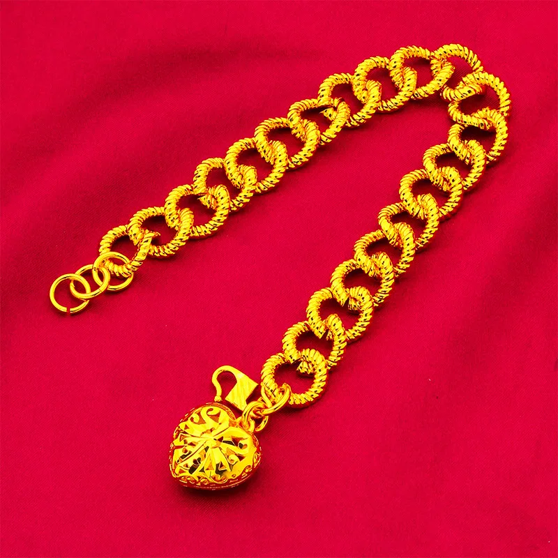 

Hollow Heart Bracelet for Women, 24K Gold, AU999 | Polished hollow hearts on delicate chain, sleek and radiant for daily wear