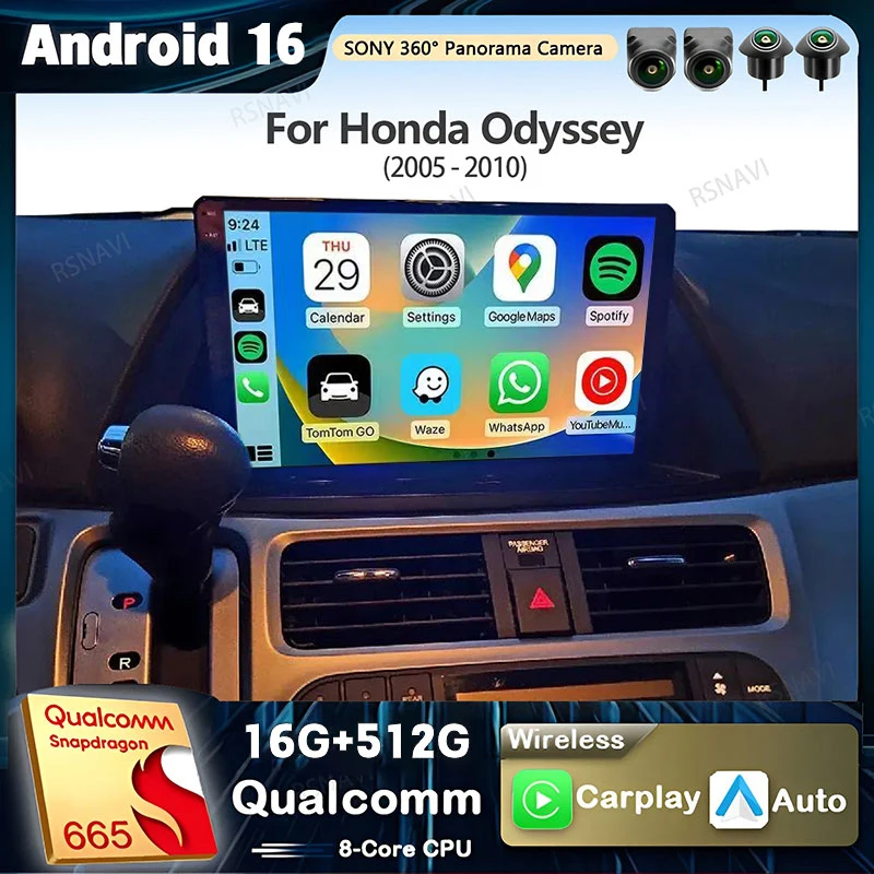 

Android 16 Carplay Car Radio For Honda Odyssey 2005 - 2010 Multimedia Video Player Navigation GPS Stereo 2Din DVD Head Unit Auto