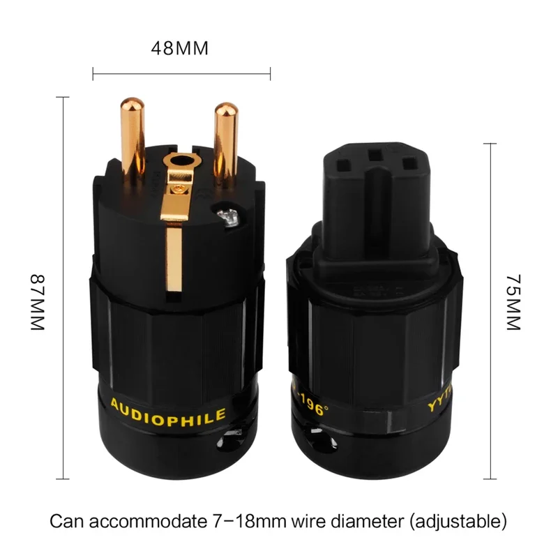 YYTCG G2 1pair 24K Gold Plated EU European Schuko Power Connector IEC Plug High quality EU Power Plug - Image 4