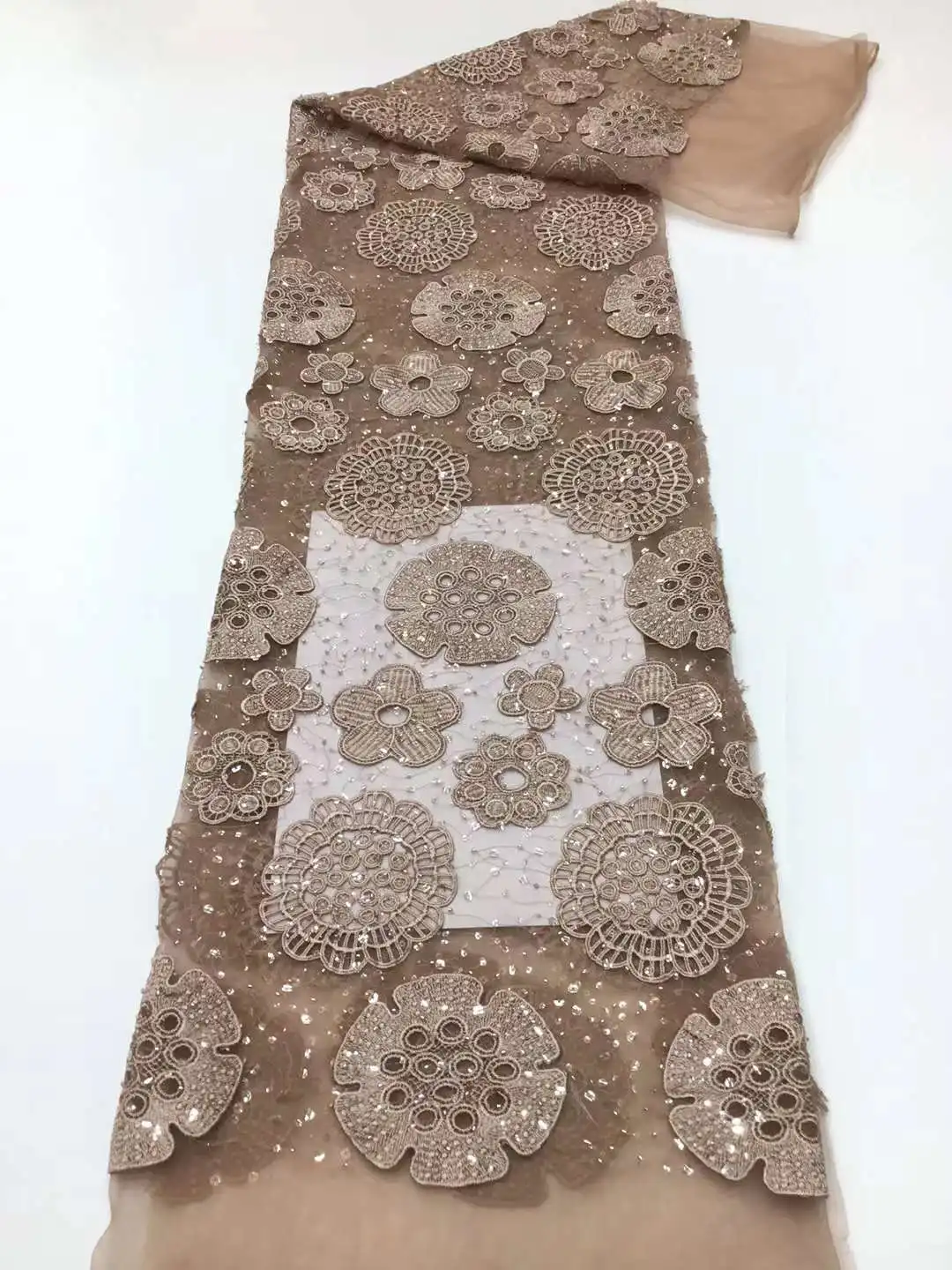 

Cord Material French Lace Fabric 41H-7278 Embroidered African Net Mesh with Sparkly Stones For Lady Party Dress