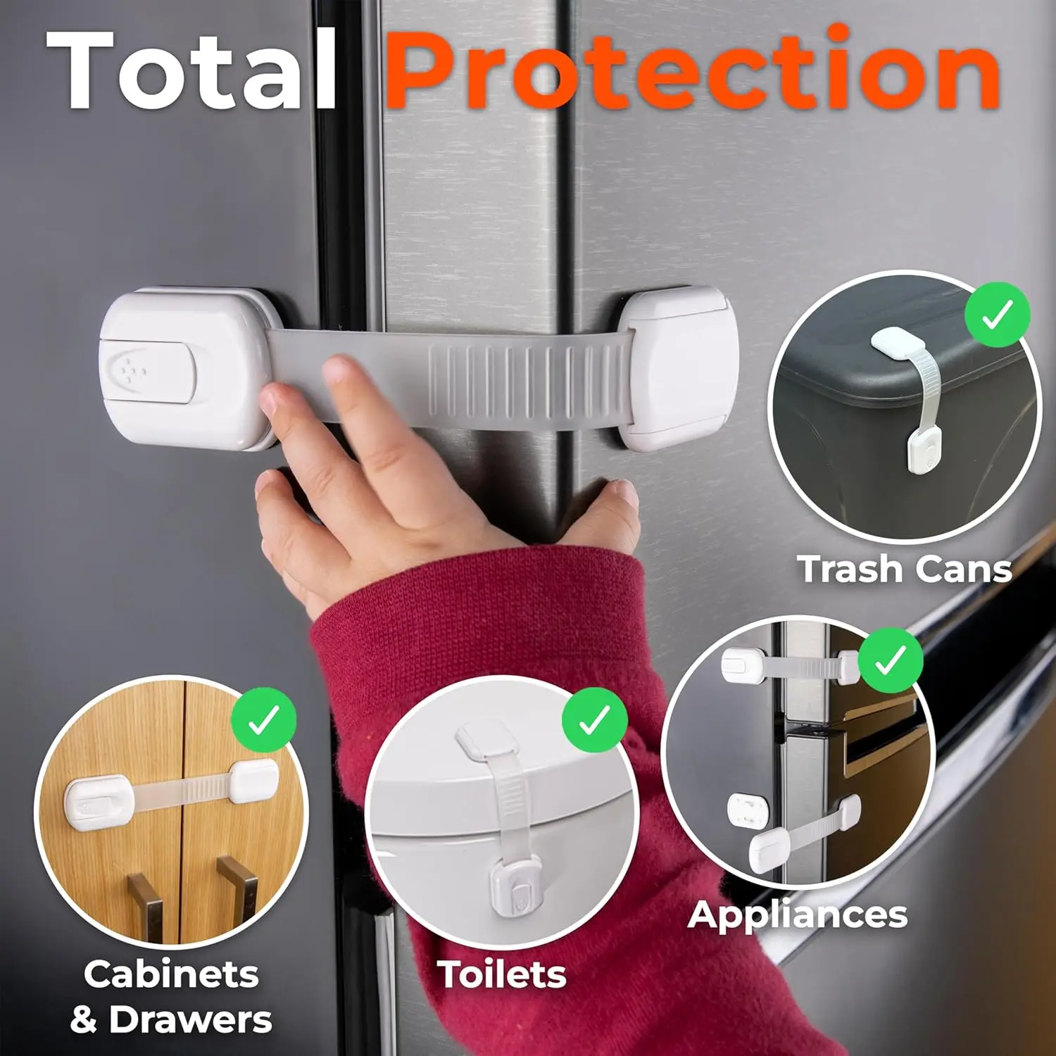 Cabinet Locks Baby Proofing - Childproof Locks for Cabinets, Drawers, Cupboard, Refrigerator, Toilet Seat, Trash Can, Dishwasher