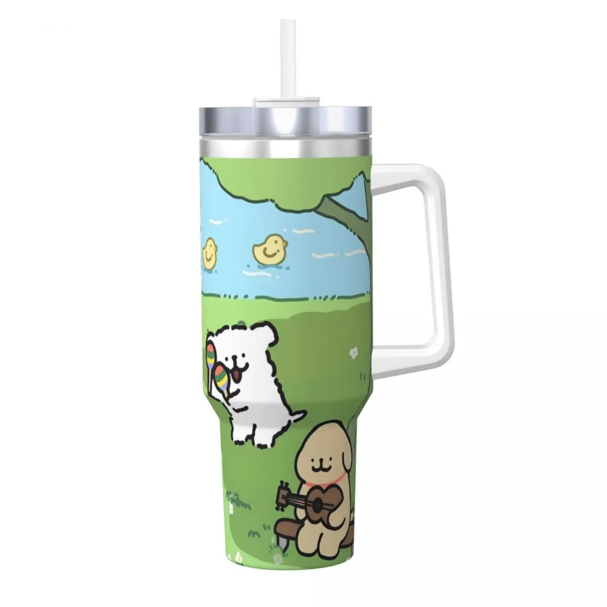 Maltese Line Dog Stainless Steel Tumbler Travel Thermal Mug With Straws and Lid 40oz Mugs Cup Cold Drink Water Bottle