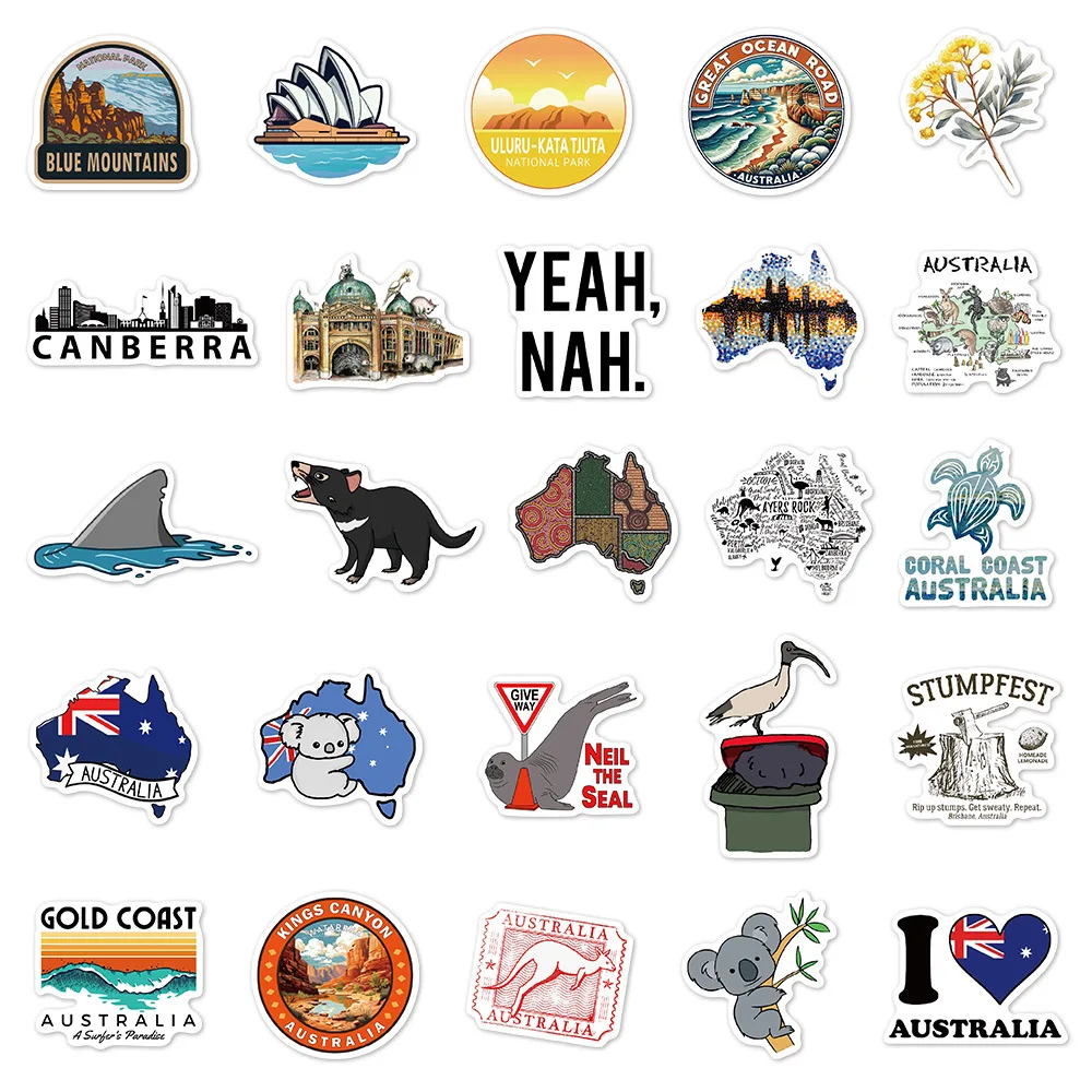 10/50Pcs Australian Famous Architecture Landscape Sticker Children's Mobile Clips Craft Supplies Retro DIY Waterproof Decoration