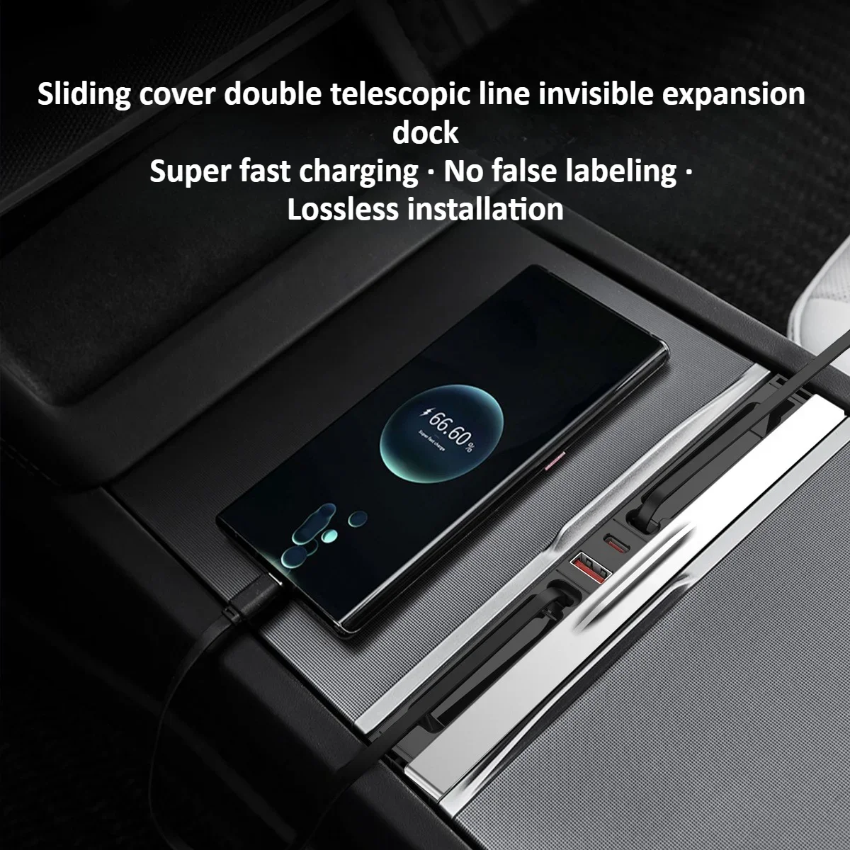 65W Docking Station for Tesla Model Y Juniper 2025/Model 3 Highland Multifunction 1 To 4 Central Control Fast Charging TYPE-C