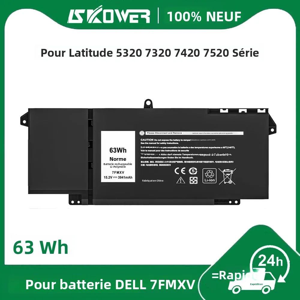 Batterie d'ordinateur portable 15.2V 63Wh 7FMXV pour Dell Latitude 5320 7320 7420 7520 2 en 1 P133G P134G P135G P136G P138G P139G P110F 9JM71