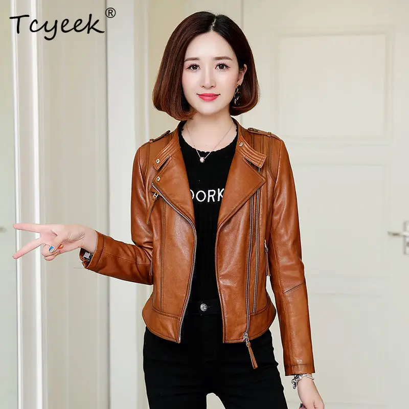 

Tcyeek Real Leather Jacket Women Motocycle Jackets Natural Sheepskin Coat Woman Autumn Clothes Short Slim Fit Jaqueta De Couro