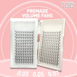 Premade Volume Pointy Base Eyelash Extension, 0.03mm thickness , 10D, 12D, 14D, 16D RUSSIAN Volume, C/D, Dark Black, 120Pcs