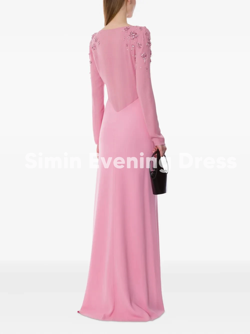 Simin Women's O-neck Beaded Mermaid Saudi Evening Dresses With Long Sleeveless Floor-Length Formal Elegant Party Dresses 2025