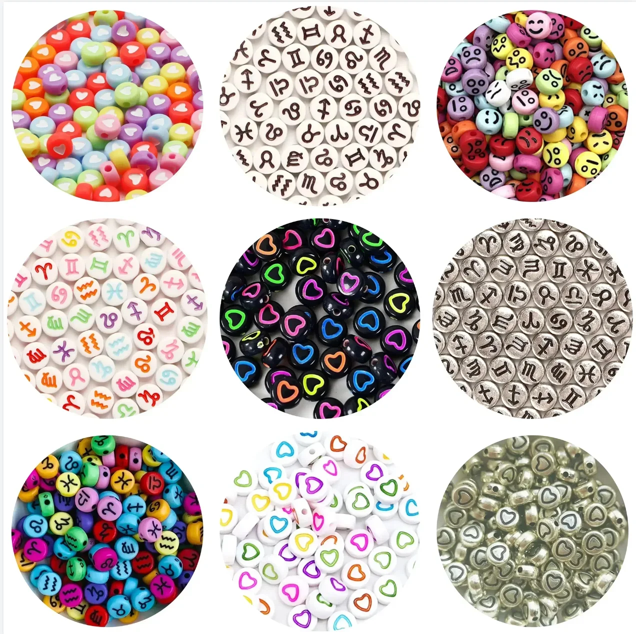 100-500PCS Love Heart Beads with Holes Acrylic Flat Round Beads for Jewelry Making Diy Bracelet Necklace Earrings Accessories