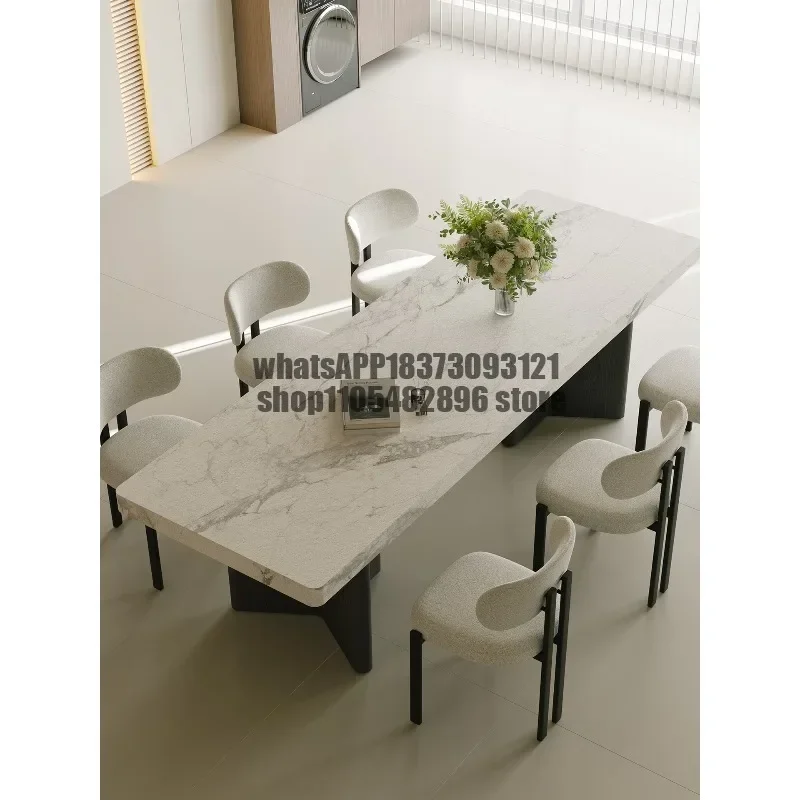 Modern simple rock slab dining table rectangular white marble pattern dining table household dining table