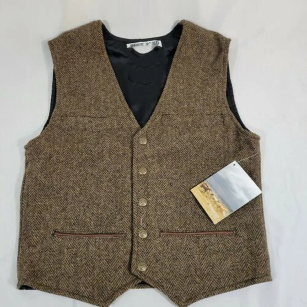 Men's V-Neck Herringbone Wool Blend Vest Western Men's Slim Casual Groom Wedding Party Men's Sleeveless Vest