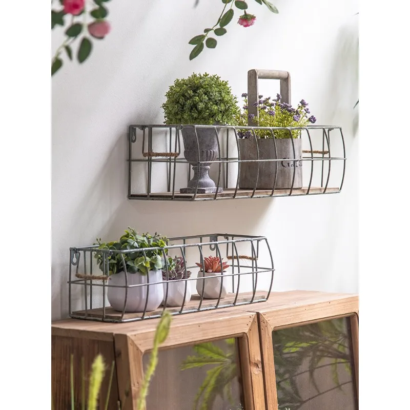 

Американская настенная корзина для хранения из кованого железа, подставка для цветов, настенный органайзер для цветочных магазинов, перегородка для хранения