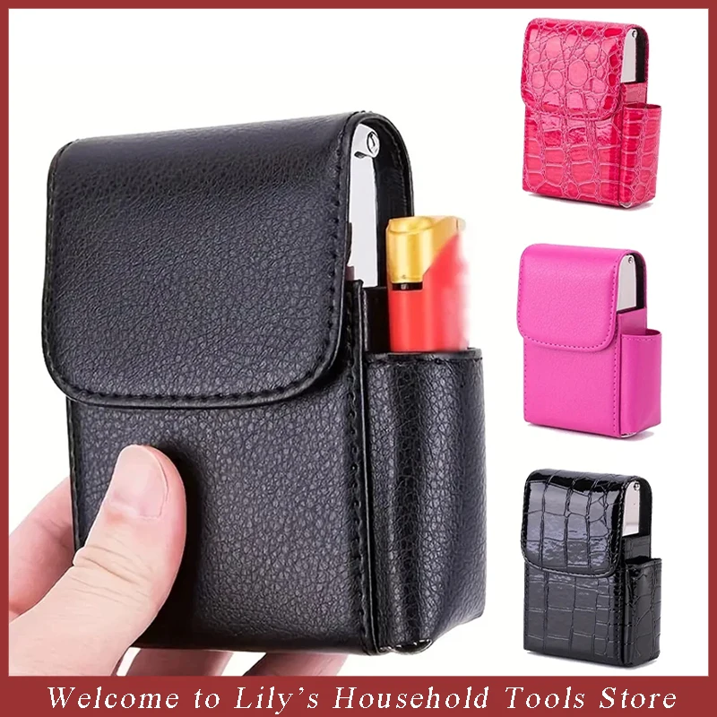 

Portable Cigarette Case Men's Cigarette Holder Box for 20pcs Tobacco Storage Container with Lighter Bag Cigarette Accessories