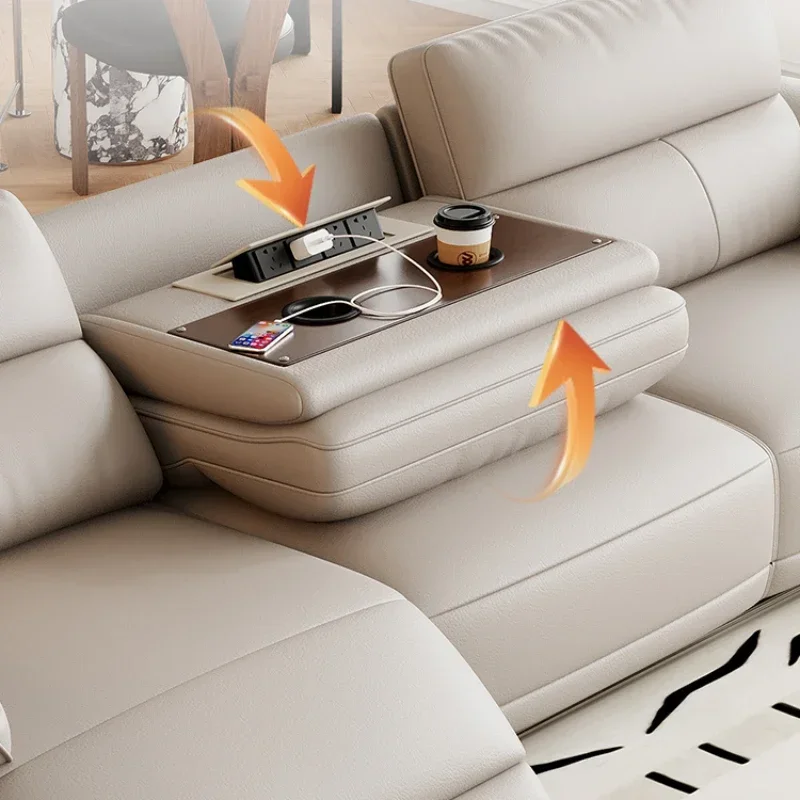 Designer Genuine Leather Sofas Bed Minimalist Luxury Floor Recliner Sofa Bed 3 Seater Modern Woonkamerbanken E Furniture view 4