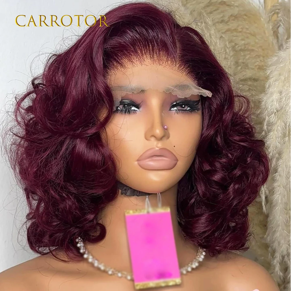 

Burgundy Blonde Loose Wave Lace Front Wig 250% Density 99J Color 13x4 Transparent Lace Front Human Hair Wig For Women