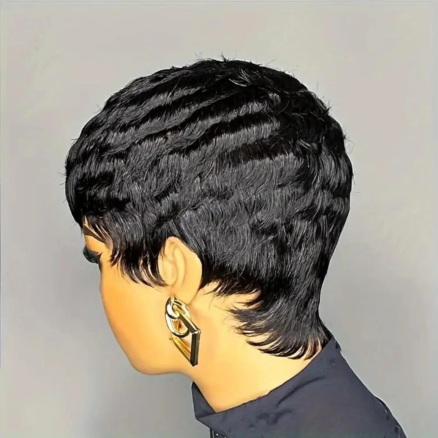 شعر مستعار بقص عابث، شعر بشري بطبقات مستقيمة، شعر مستعار قصير بقص عابث، شعر ريمي برازيلي مصنوع آليًا بالكامل، لون طبيعي للنساء #6