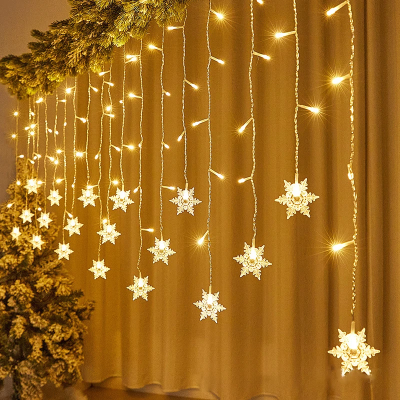 Natal LED Snowflake Curtain Garland, Fairy String Lights, ao ar livre, Home Party, Jardim, Decoração de Ano Novo, 3,5 m