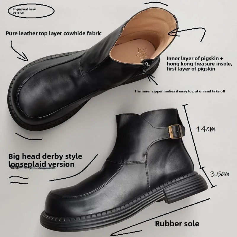 Męskie botki motocyklowe z naturalnej skóry, sztyblety derby z szerokim noskiem, skóra bydlęca, szerokie stopy, wysokie buty męskie, wiosna-jesień