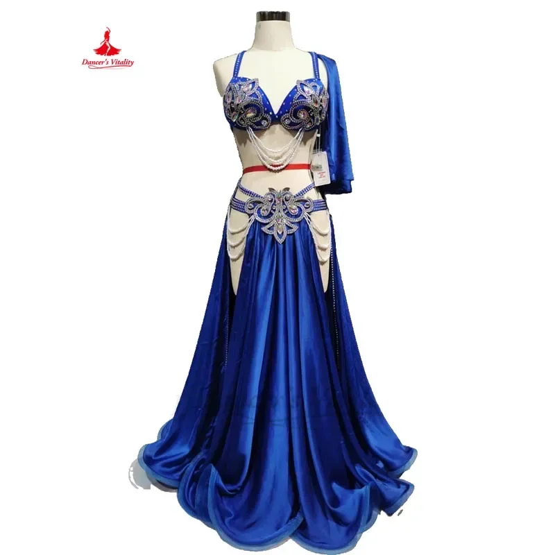 Belly Dance Performance Costume Set for Women Customsized Satin Long Sleeves+bra +long Skirt 3pcs Adult Chidlren Oriental Outfit