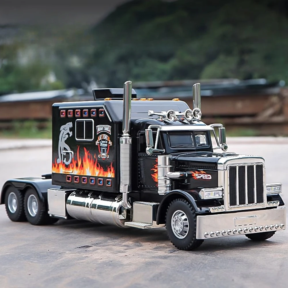 1:24 Scale Peterbilt 389 Heavy Truck Tractor Toy Model Alloy Diecast Sound Light Pull Back Models Boys Toys Gifts Collection