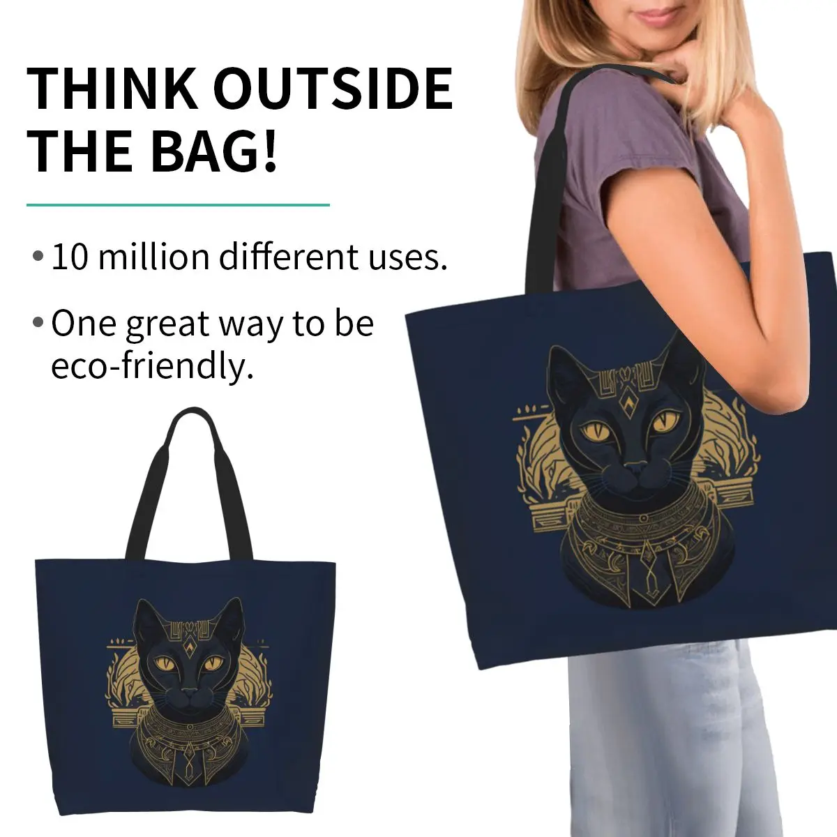 Egyptian Goddess Bastet Ancient Egypt Cat Myth Pharaonic Shopping Tote Bag Canvas Shoulder Bag Shopper Grocery Handbag for Women