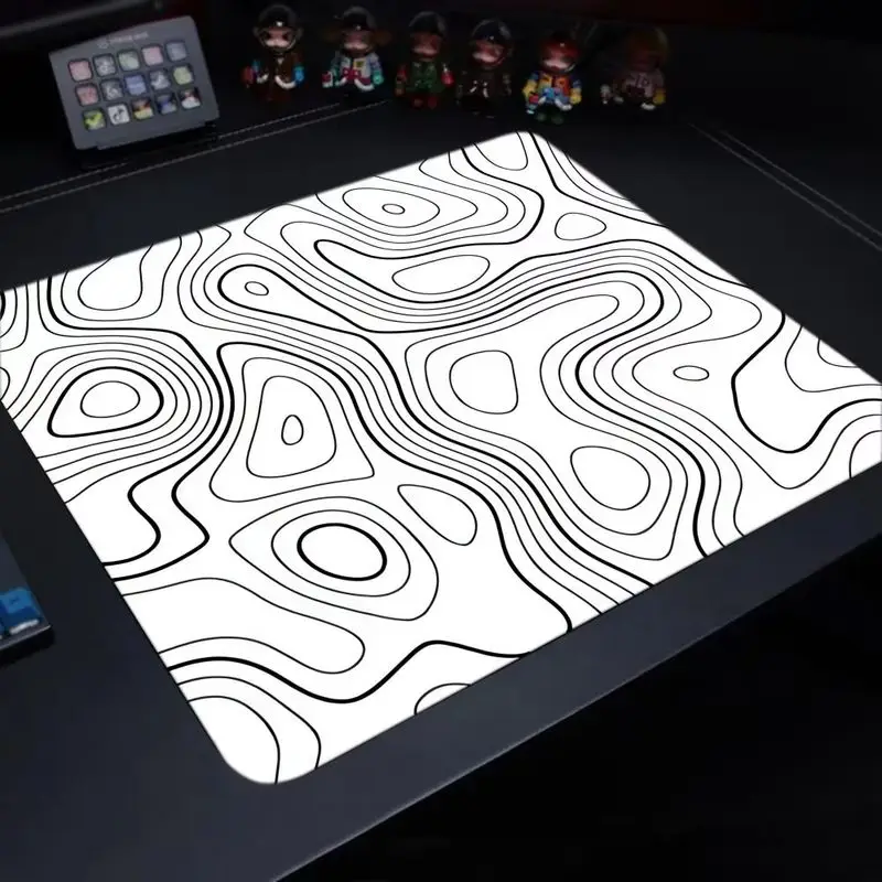 VIKAMA Black Line Contour Mouse Pad Minimalist Topographic Large Non Slip Desk Mat Gaming Office Keyboard Protector