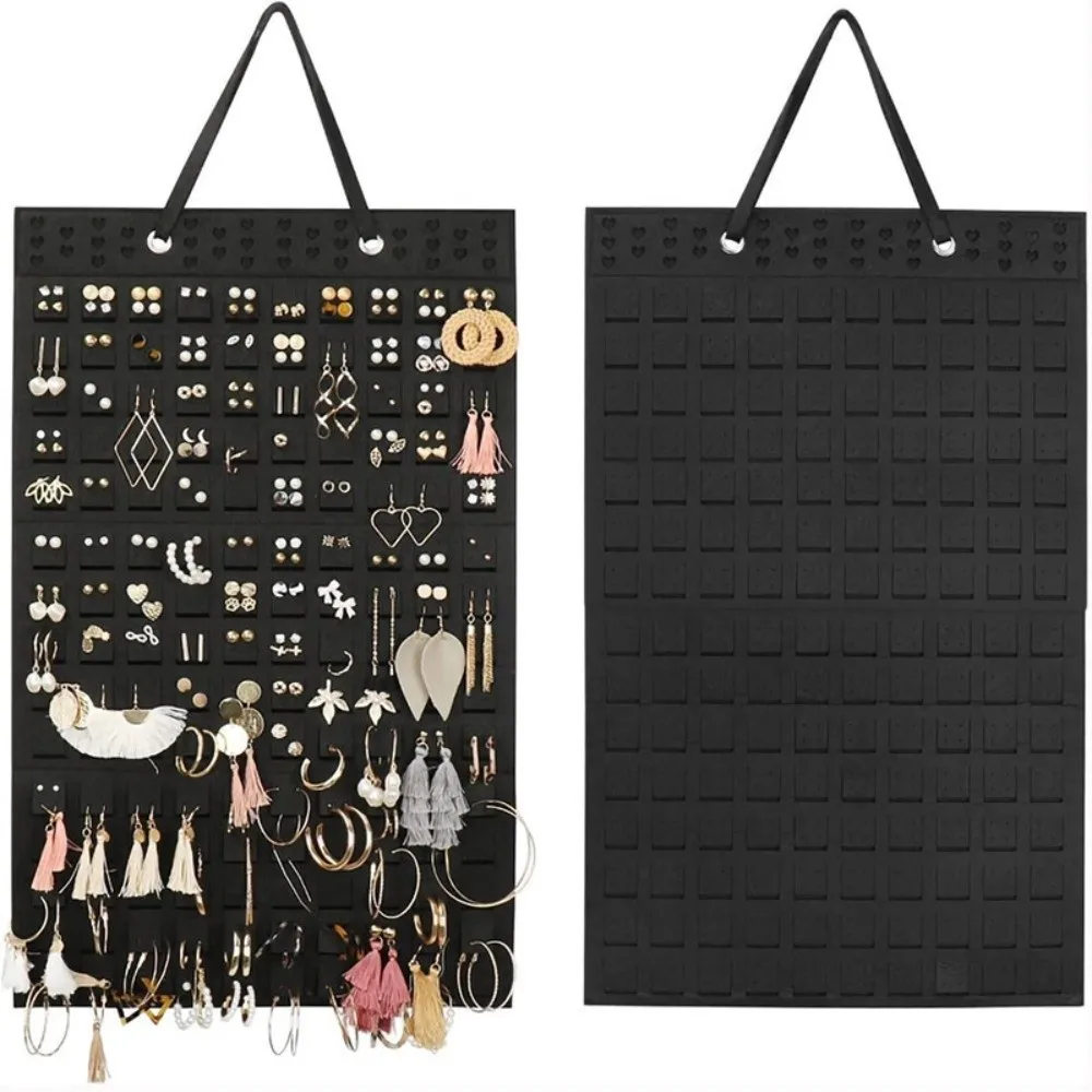 

New Double Sided Wall Mounted Jewelry Bag Hanging Felt Display Stand Black Jewelry Organizer Home