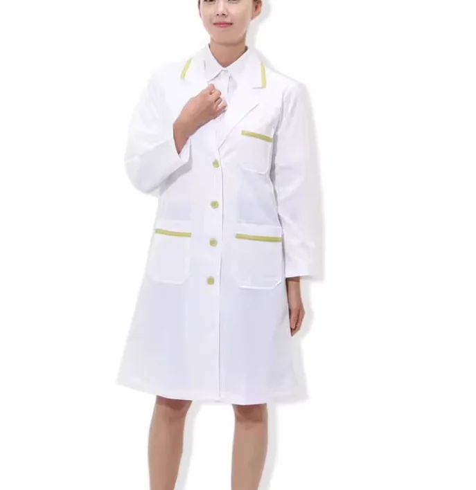 Doctor Uniform White Gown Man Woman Work Wear Spring Green Edge
