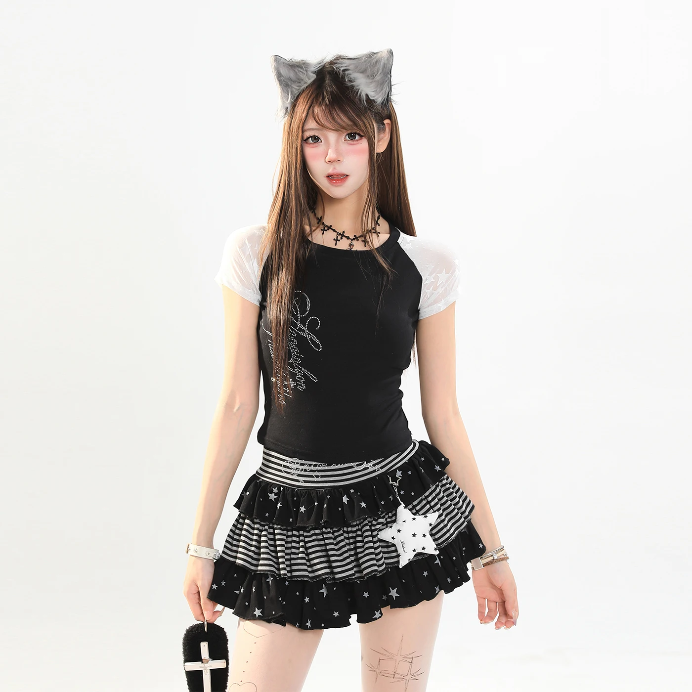 

Женская футболка Spicy Girl с коротким рукавом, весенне-летняя, приталенная, с кружевными вставками, полупрозрачная, с высокой талией, круглым вырезом