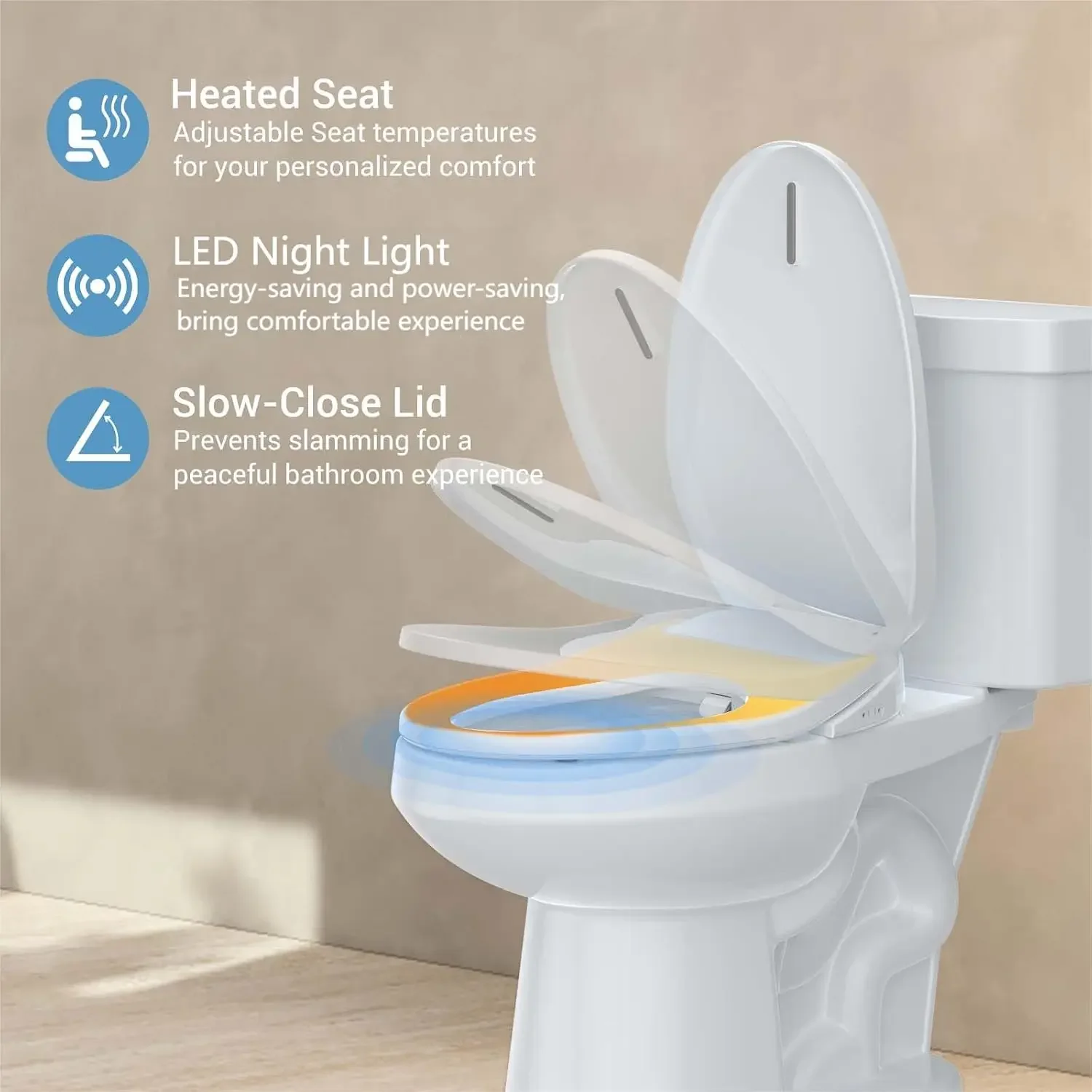 Bidet Toilet Seat, Electric Smart with Multiple Spray Modes, Smart Unlimited Warm Water, Auto Open & Slow Close Lid, Auto LED Ni