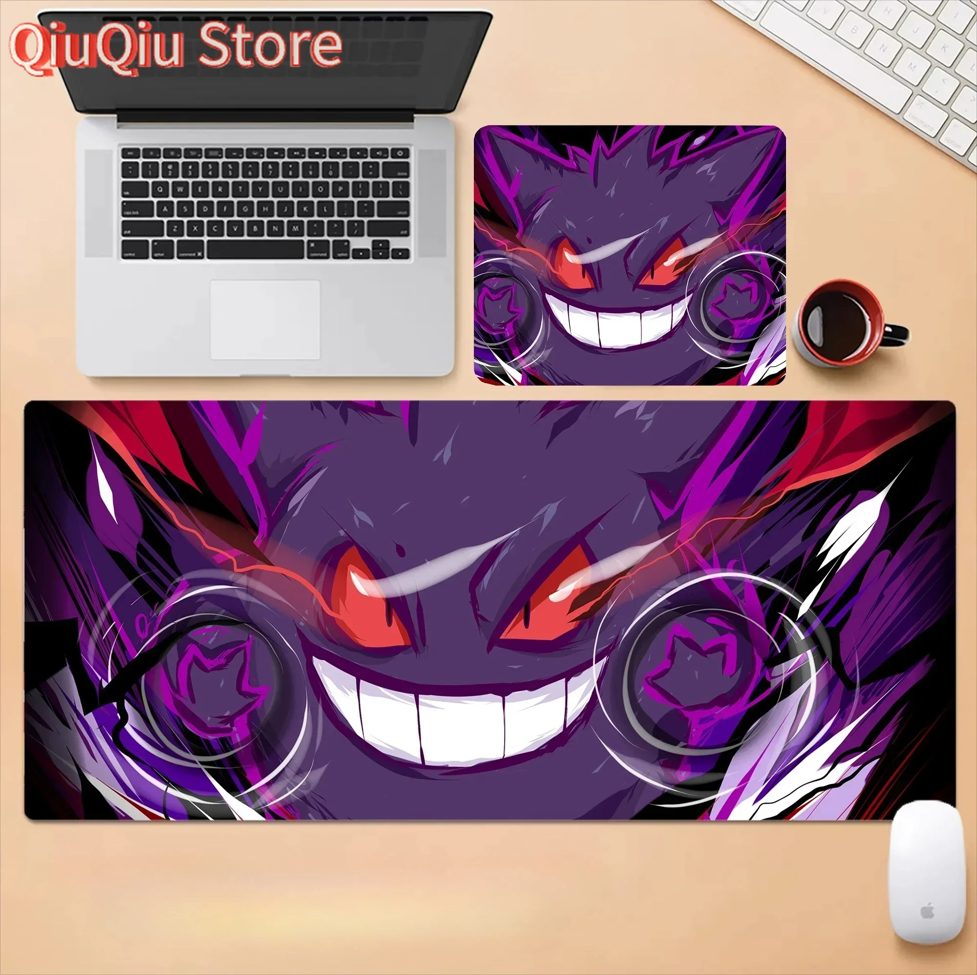 Podkładka pod mysz ze skóry z motywem japońskiego anime z 2025 roku, Pokémon Pikachu Gengar, duża podkładka na biurko, akcesoria komputerowe, mata pod klawiaturę.