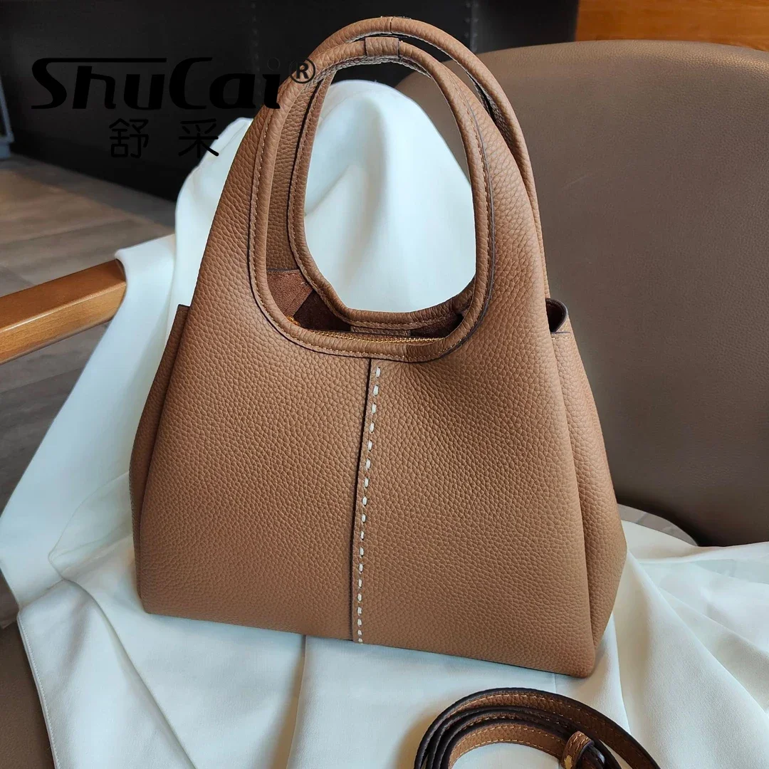 Genuine leather New vegetable basket handbag  commuting designer luxury shoulder corssbody tote bag