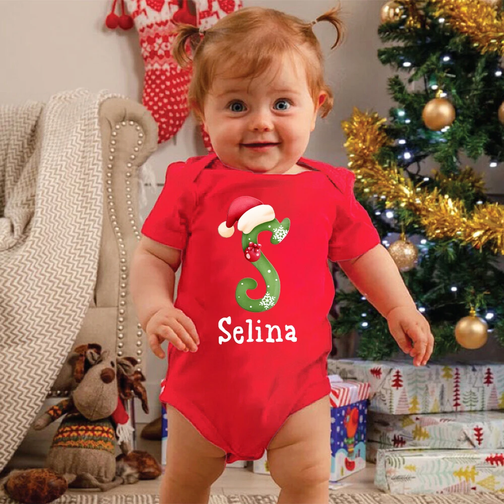 

Personalized Christmas Baby Romper Boy Girl Clothes Custom Christmas Letter Infant Bodysuit Newbron Xmas Gift Xmas Party Outfits