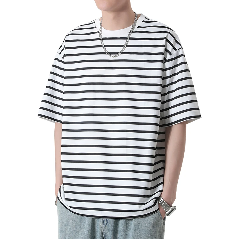 LISM HIP HOP T-shirt Mens Loose Stripe T-shirts Casual 2024 Summer Short Sleeves Tshirt Unisex Streetwear Tees Oversize Tee Top