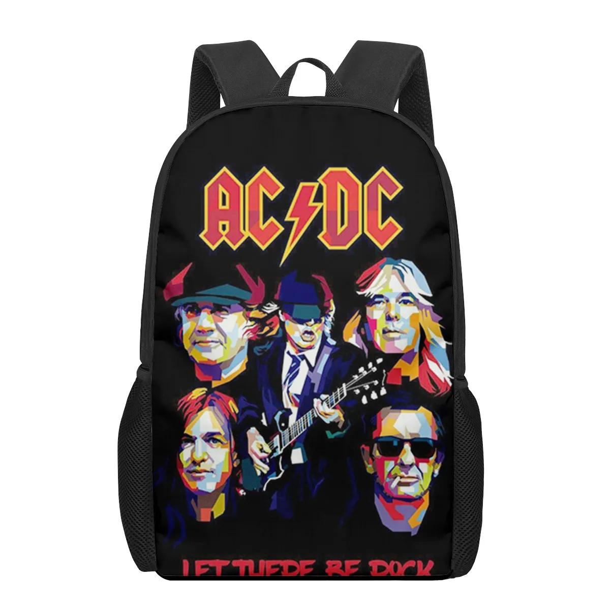 AC DC band 3D พิมพ์กระเป๋าเป้สะพายหลังสําหรับชายหญิงวัยรุ่นเด็กกระเป๋าหนังสือลําลองไหล่กระเป๋า 16 นิ้ว Satchel Mochila