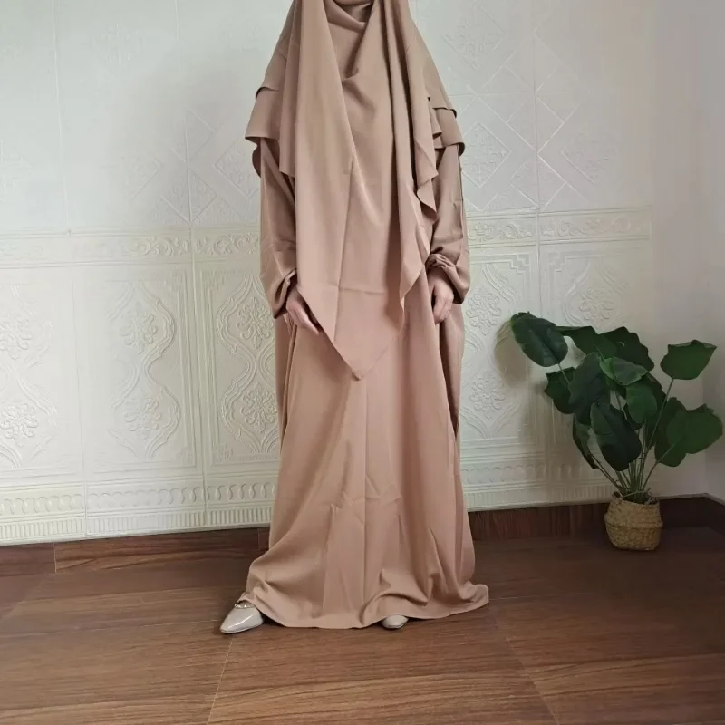 Conjunto abaya para mulheres muçulmanas, Khimar de 2 camadas, Jilbab, Hijab de oração, vestido para o Ramadã islâmico, roupa modesta, Nida, alta