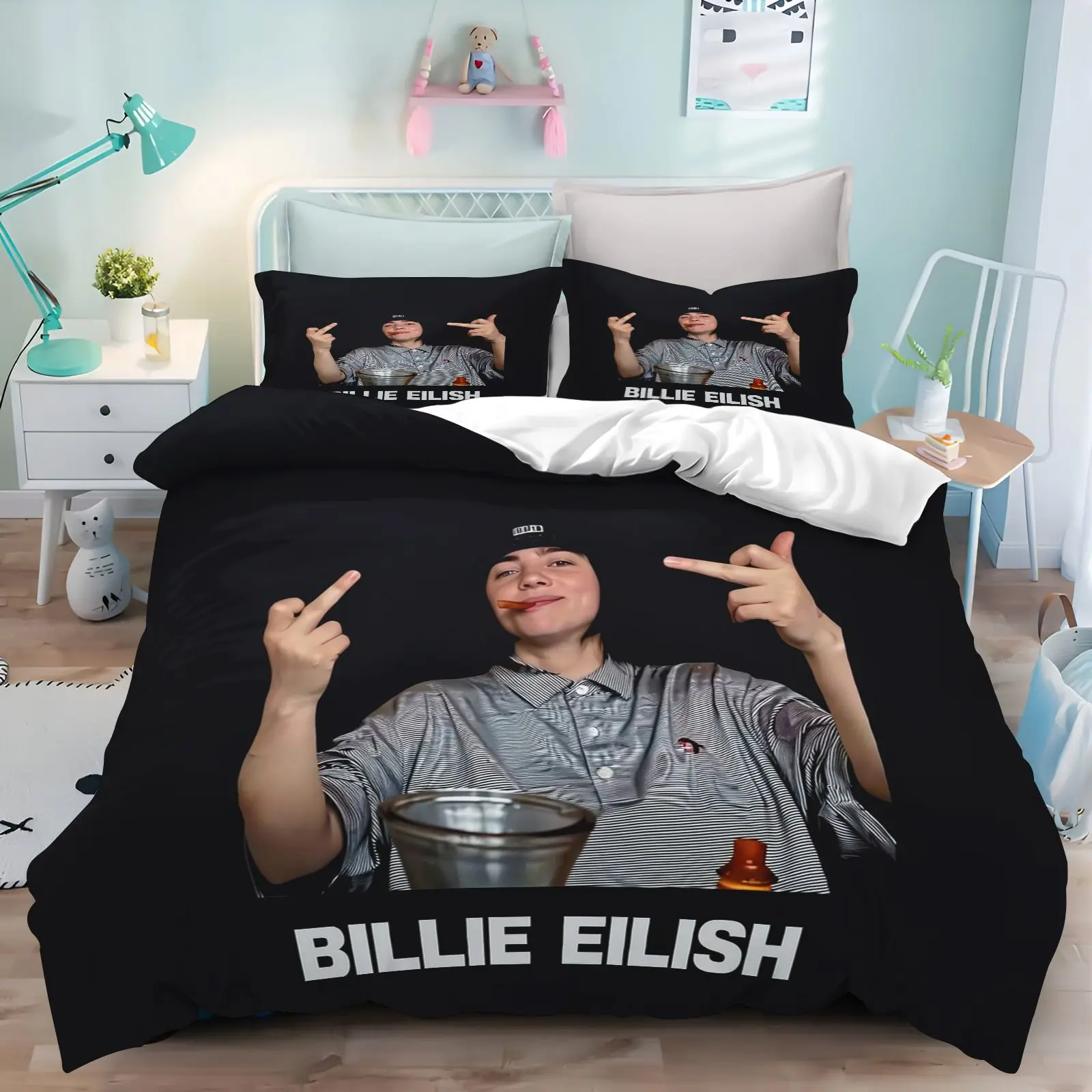 Billie Eilish Bedding Set 3D Print Duvet Cover Pillowcase Single Double King Size Bed Linen Bedroom Decor For Fans