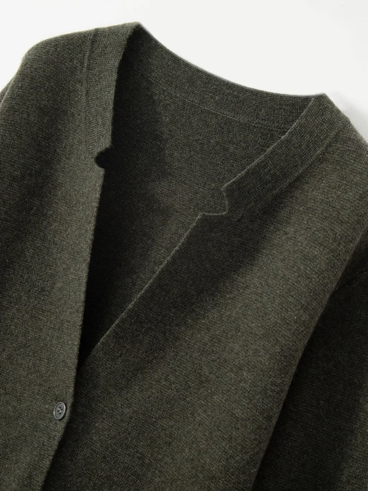 

Autumn Winter Men's Stand Collar Cardigan Sweater Simple Solid Color 100% Australia Merino Wool Casual Basic Soft