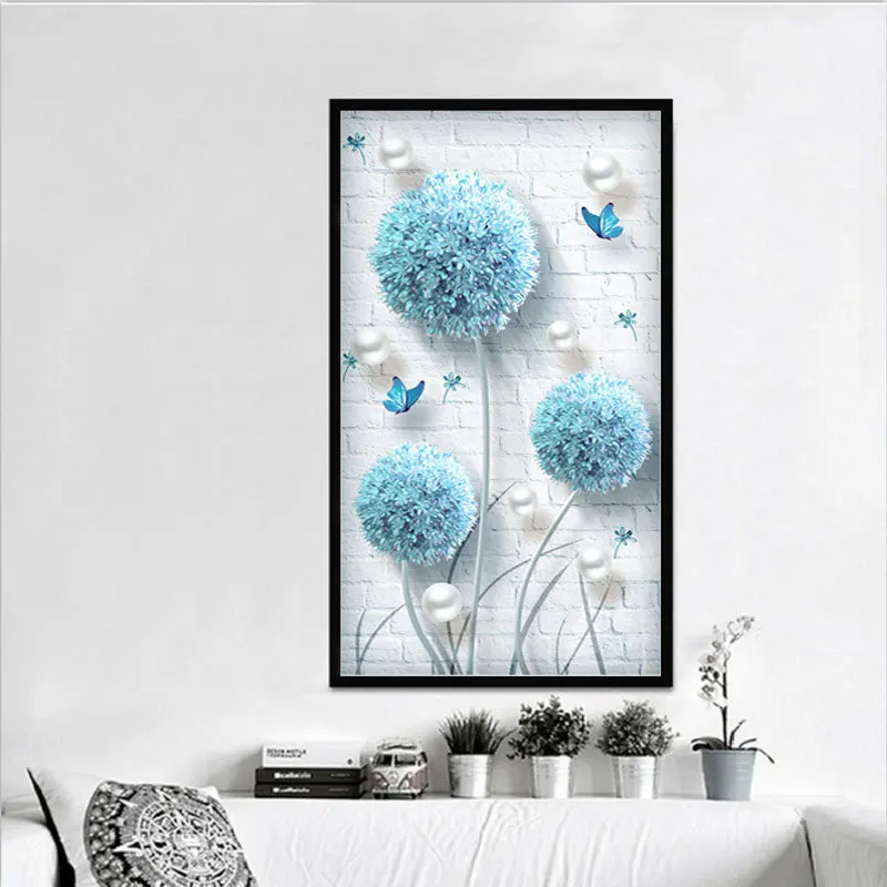 Modern Simple Flower Diamond Mosaic Painting Full Drill Blue Dandelion Porch Fresh Literary Diamond Embroidery Hanging Painting