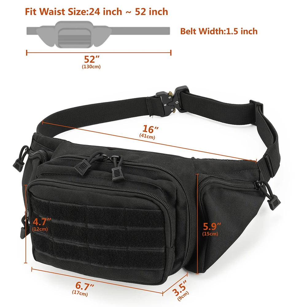 Torba biodrowa Concealed Carry, szybko zwalniana metalowa klamra taktyczna torba biodrowa dla mężczyzn, torba Molle Pistol Waist Bag