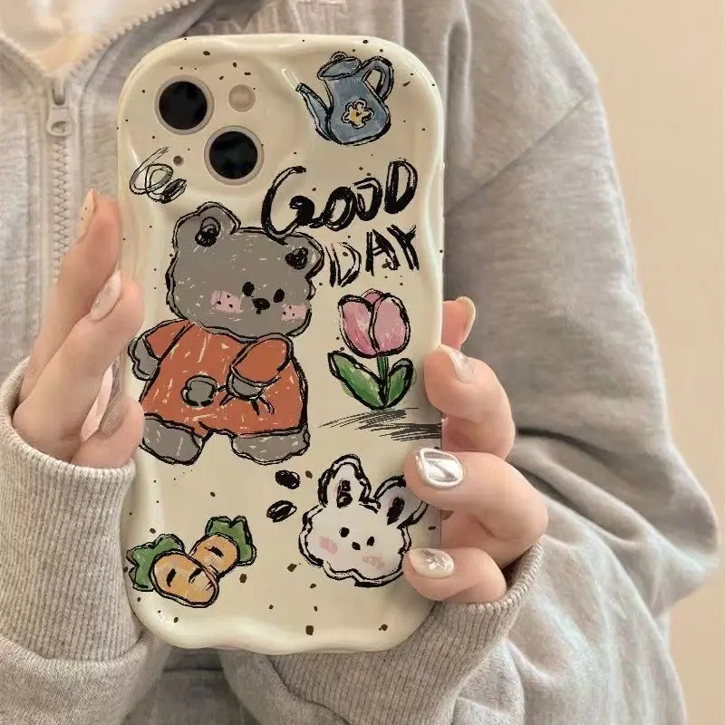 Cute bear rabbit graphic phone case for iPhone 15 14 13 12 11 x XR Xs SE2 SE 8 7 plus pro Max mini silicone back cover